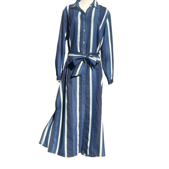 India Amory Dresses & Skirts - Ashley Stewart Women's Blue Denim Maxi Dress SZ 16 Button Up Long Sleeve Pockets